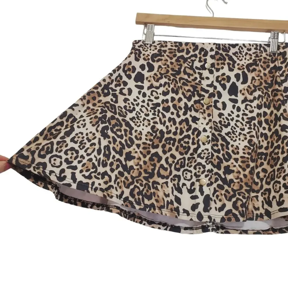 iJoah | Leopard Print Soft and Stretchy Button Front Skater Skirt